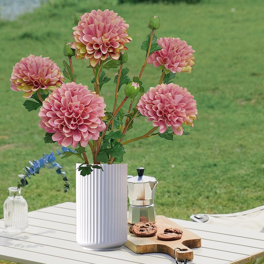 Pink Dahlia Artificial Flowers Faux Dahlias Silk Flower for Home Decor