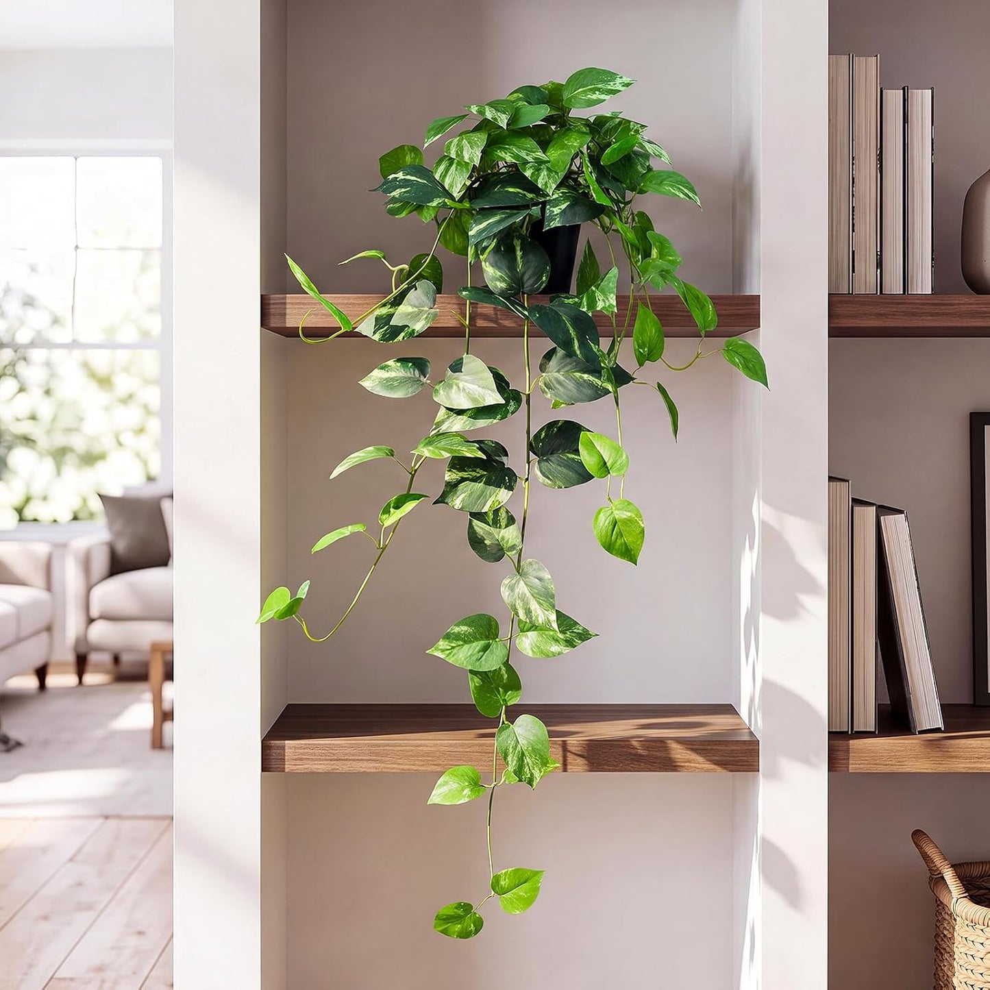Fake English Ivy Artificial Plants - 33" Set of 2 Realistic Artificial Silk Ivy Vines with Pots, Faux Plants Indoor Home Decor, Low Maintenance Hanging Plant Decoration