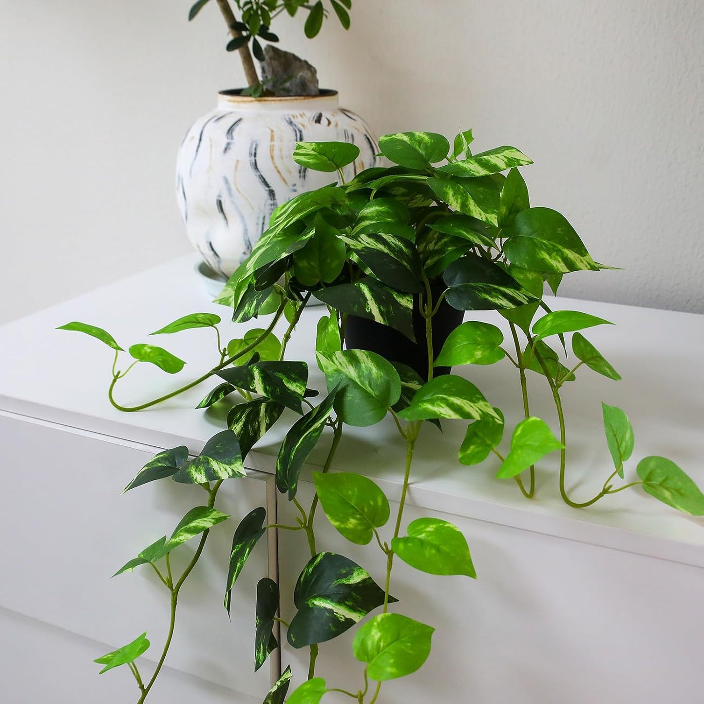 Fake English Ivy Artificial Plants - 33" Set of 2 Realistic Artificial Silk Ivy Vines with Pots, Faux Plants Indoor Home Decor, Low Maintenance Hanging Plant Decoration