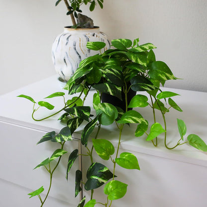 Fake English Ivy Artificial Plants - 33" Set of 2 Realistic Artificial Silk Ivy Vines with Pots, Faux Plants Indoor Home Decor, Low Maintenance Hanging Plant Decoration