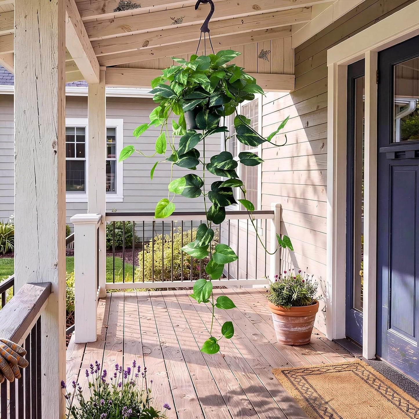 Fake English Ivy Artificial Plants - 33" Set of 2 Realistic Artificial Silk Ivy Vines with Pots, Faux Plants Indoor Home Decor, Low Maintenance Hanging Plant Decoration