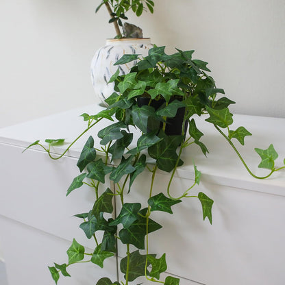 Fake English Ivy Artificial Plants - 33" Set of 2 Realistic Artificial Silk Ivy Vines with Pots, Faux Plants Indoor Home Decor, Low Maintenance Hanging Plant Decoration
