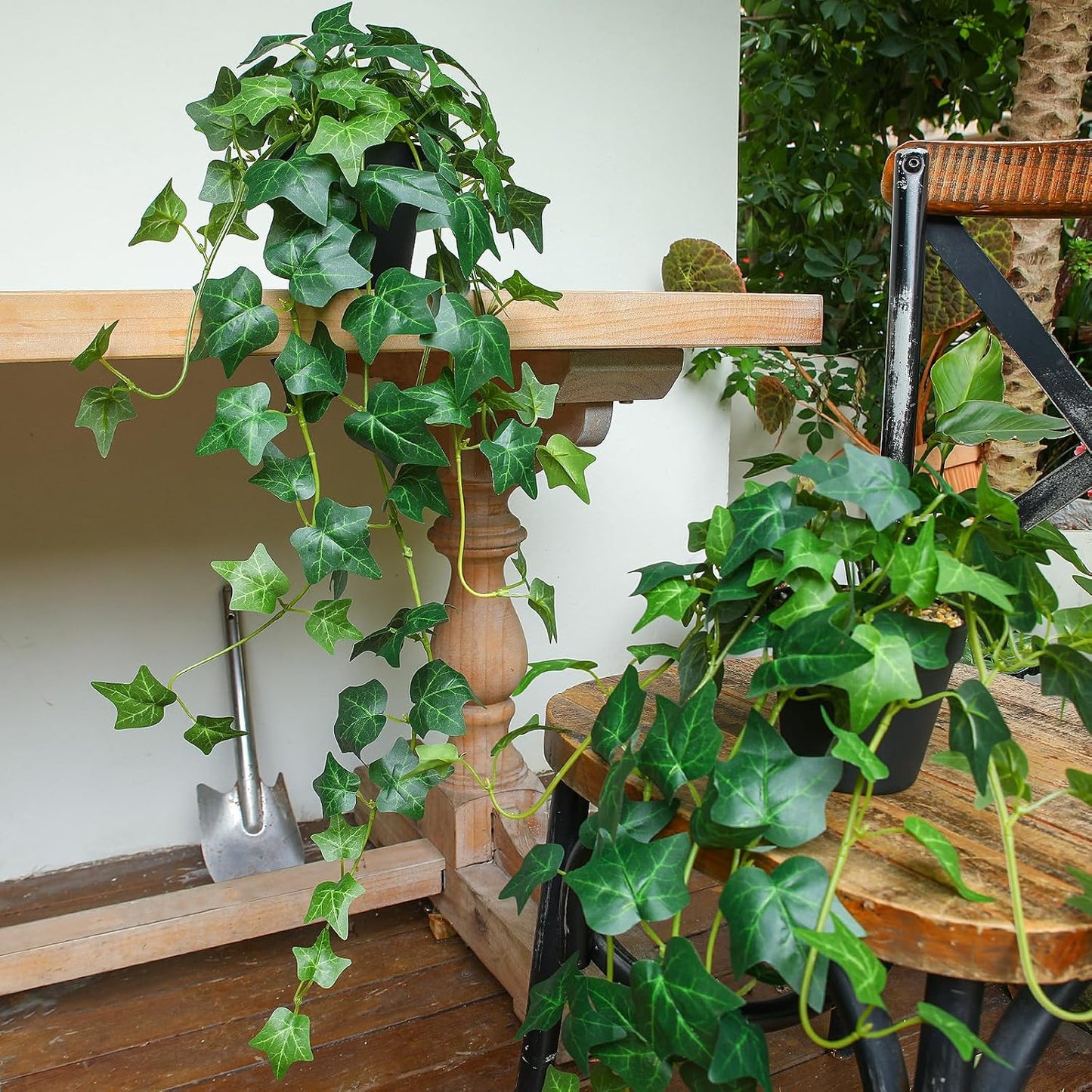 Fake English Ivy Artificial Plants - 33" Set of 2 Realistic Artificial Silk Ivy Vines with Pots, Faux Plants Indoor Home Decor, Low Maintenance Hanging Plant Decoration