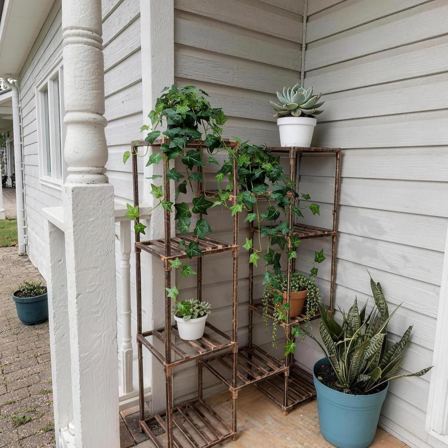 Fake English Ivy Artificial Plants - 33" Set of 2 Realistic Artificial Silk Ivy Vines with Pots, Faux Plants Indoor Home Decor, Low Maintenance Hanging Plant Decoration