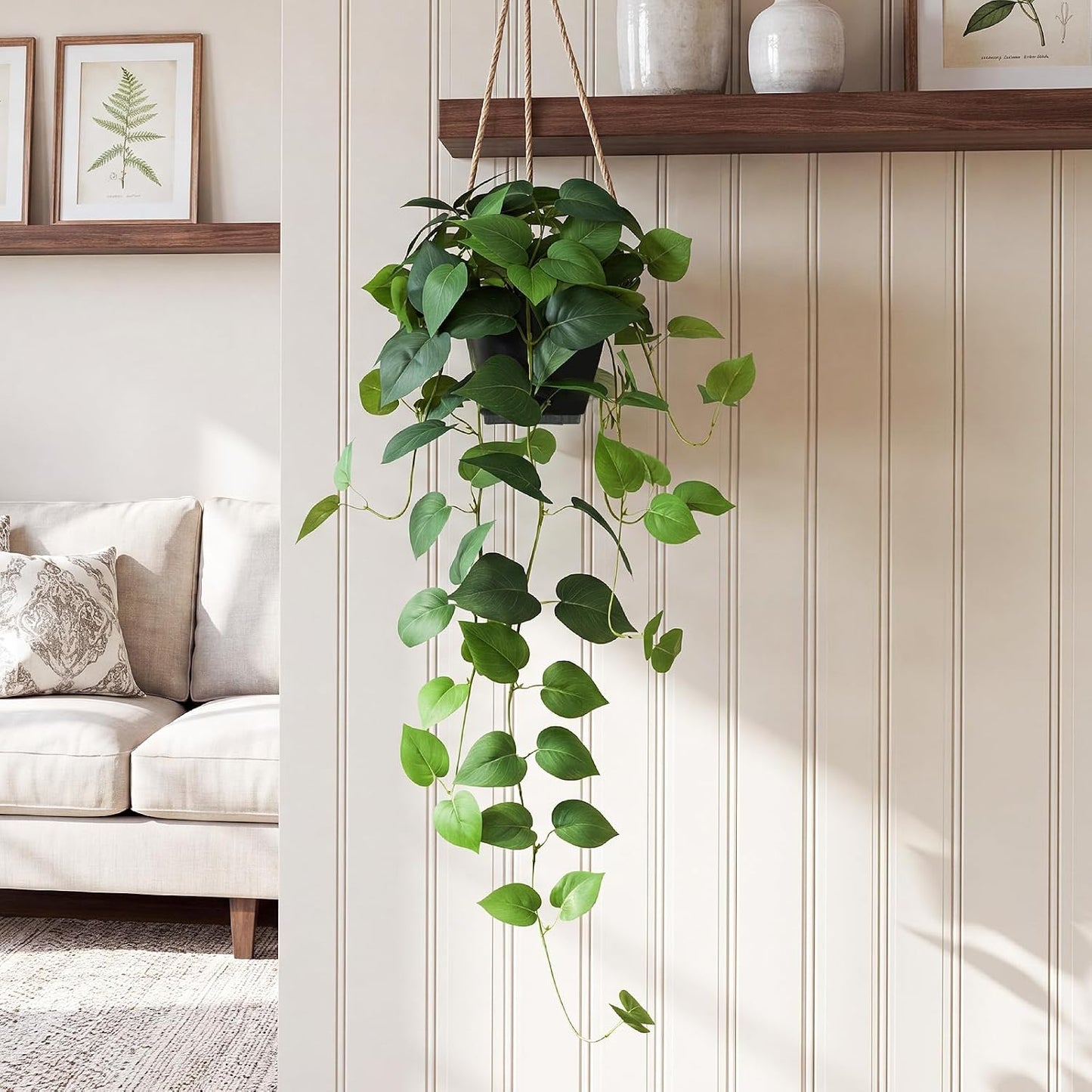 Fake English Ivy Artificial Plants - 33" Set of 2 Realistic Artificial Silk Ivy Vines with Pots, Faux Plants Indoor Home Decor, Low Maintenance Hanging Plant Decoration