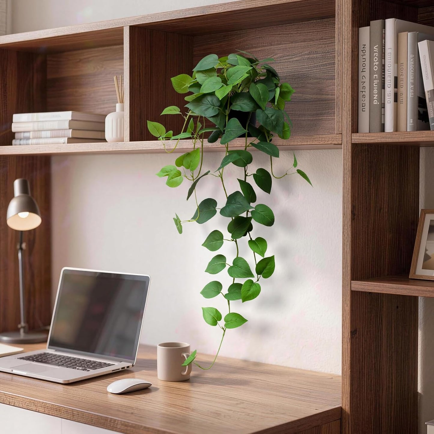 Fake English Ivy Artificial Plants - 33" Set of 2 Realistic Artificial Silk Ivy Vines with Pots, Faux Plants Indoor Home Decor, Low Maintenance Hanging Plant Decoration