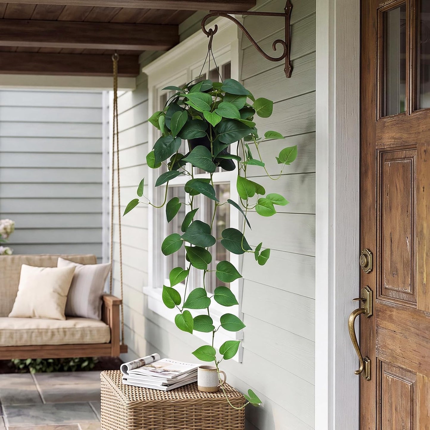 Fake English Ivy Artificial Plants - 33" Set of 2 Realistic Artificial Silk Ivy Vines with Pots, Faux Plants Indoor Home Decor, Low Maintenance Hanging Plant Decoration