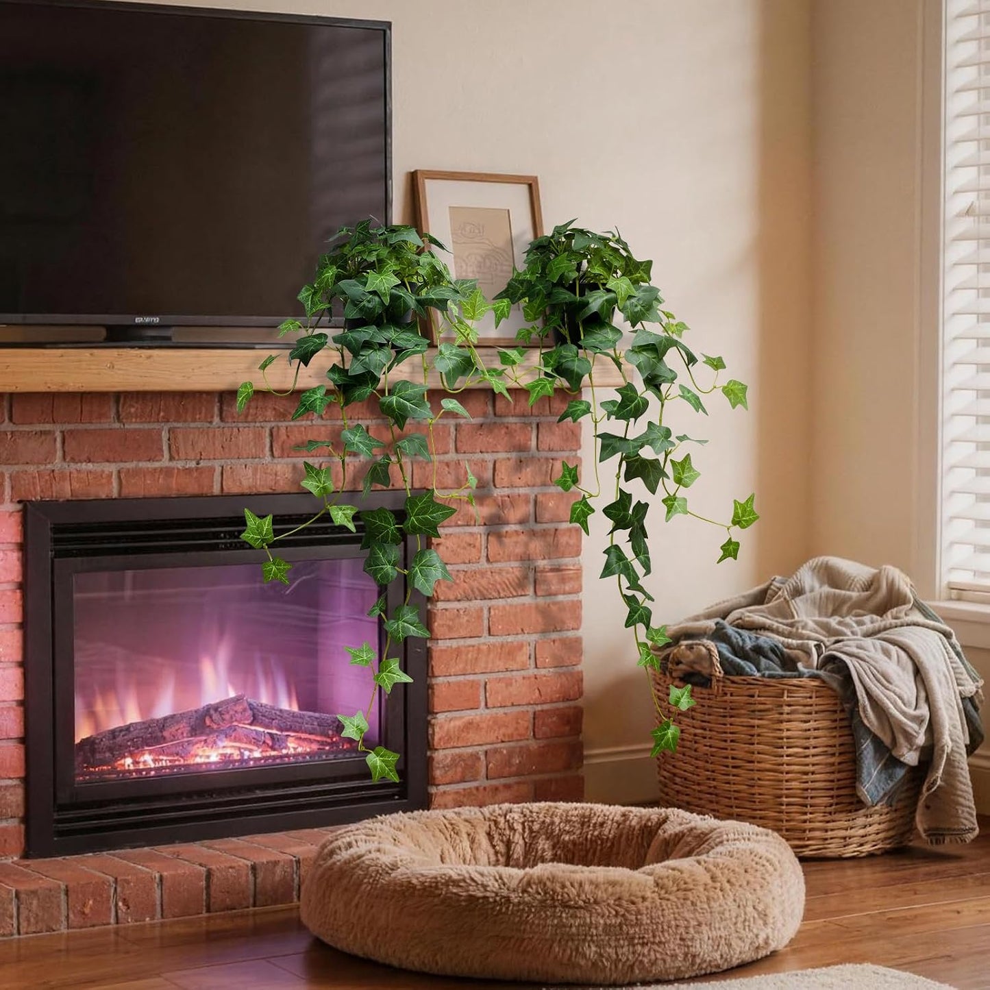 Fake English Ivy Artificial Plants - 33" Set of 2 Realistic Artificial Silk Ivy Vines with Pots, Faux Plants Indoor Home Decor, Low Maintenance Hanging Plant Decoration