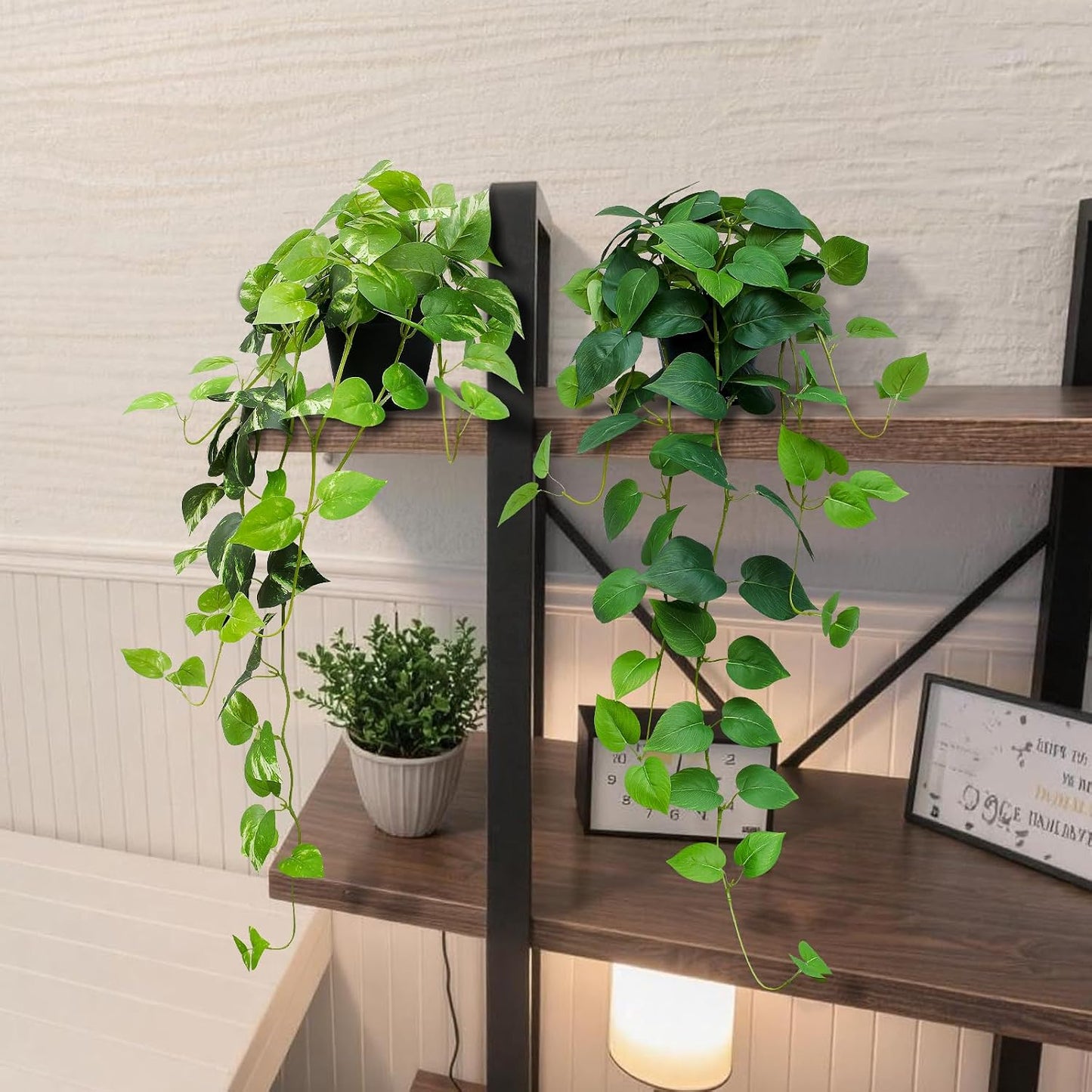 Fake English Ivy Artificial Plants - 33" Set of 2 Realistic Artificial Silk Ivy Vines with Pots, Faux Plants Indoor Home Decor, Low Maintenance Hanging Plant Decoration