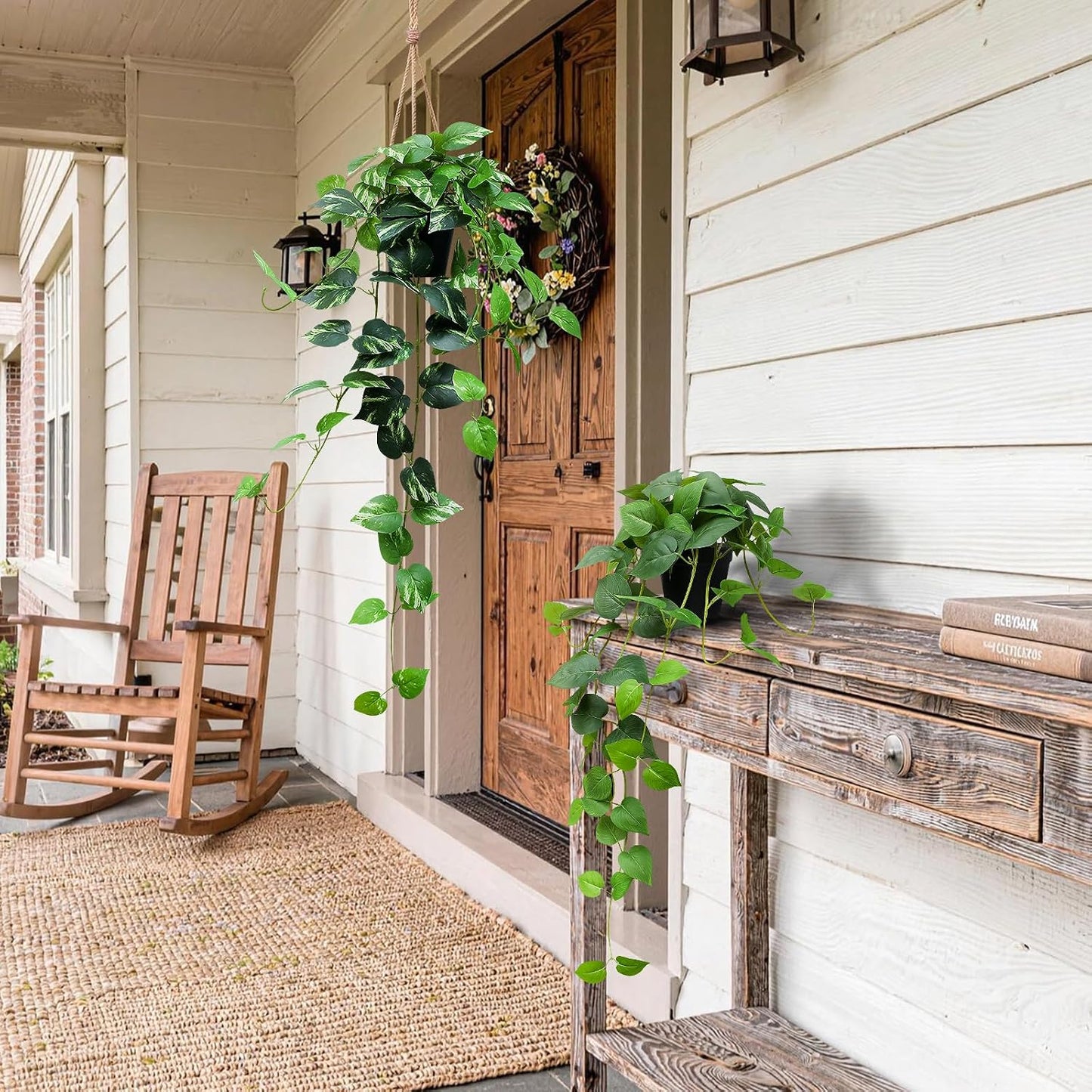 Fake English Ivy Artificial Plants - 33" Set of 2 Realistic Artificial Silk Ivy Vines with Pots, Faux Plants Indoor Home Decor, Low Maintenance Hanging Plant Decoration