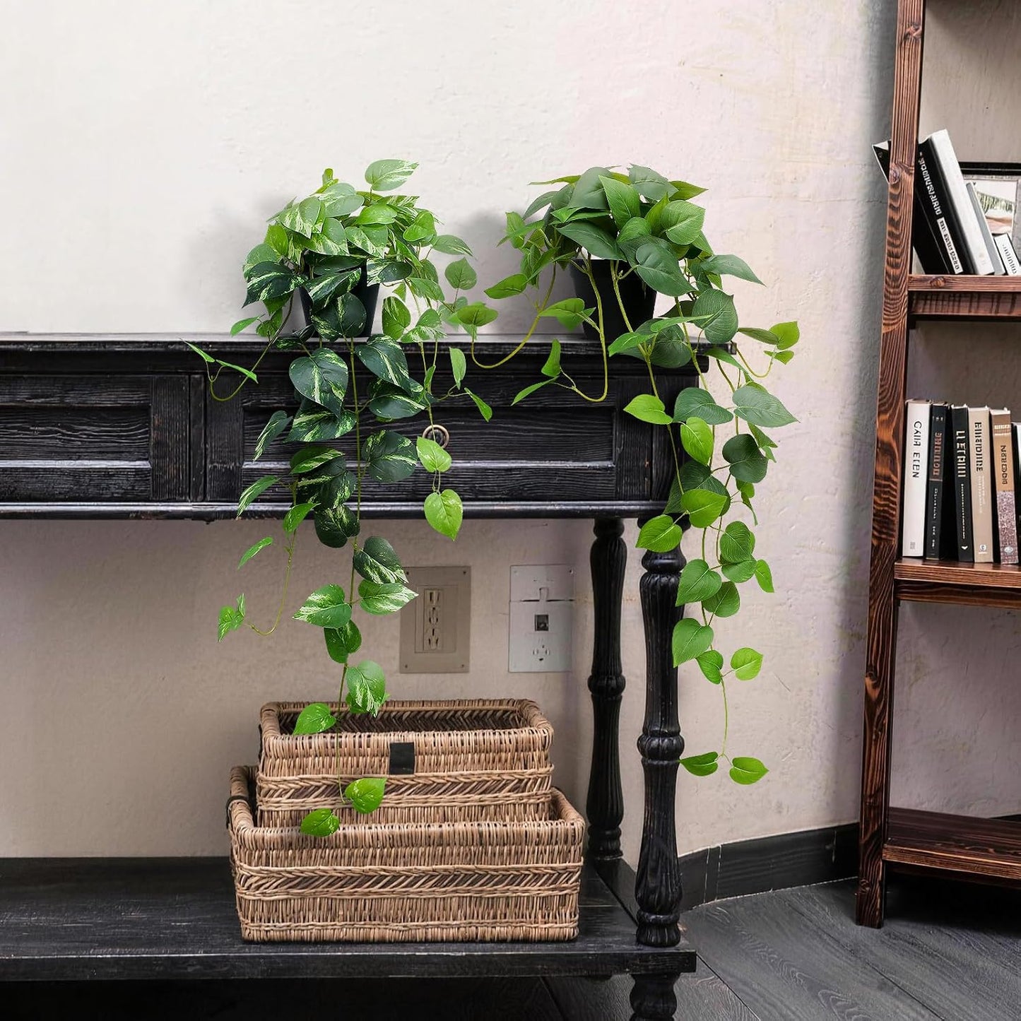 Fake English Ivy Artificial Plants - 33" Set of 2 Realistic Artificial Silk Ivy Vines with Pots, Faux Plants Indoor Home Decor, Low Maintenance Hanging Plant Decoration