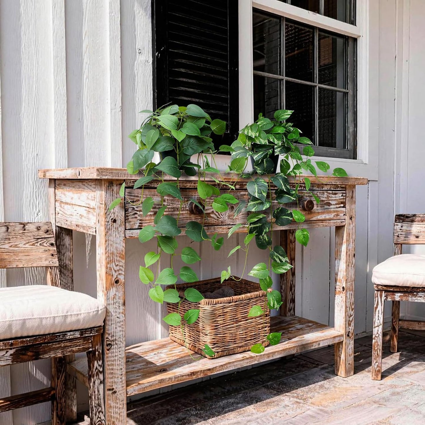 Fake English Ivy Artificial Plants - 33" Set of 2 Realistic Artificial Silk Ivy Vines with Pots, Faux Plants Indoor Home Decor, Low Maintenance Hanging Plant Decoration