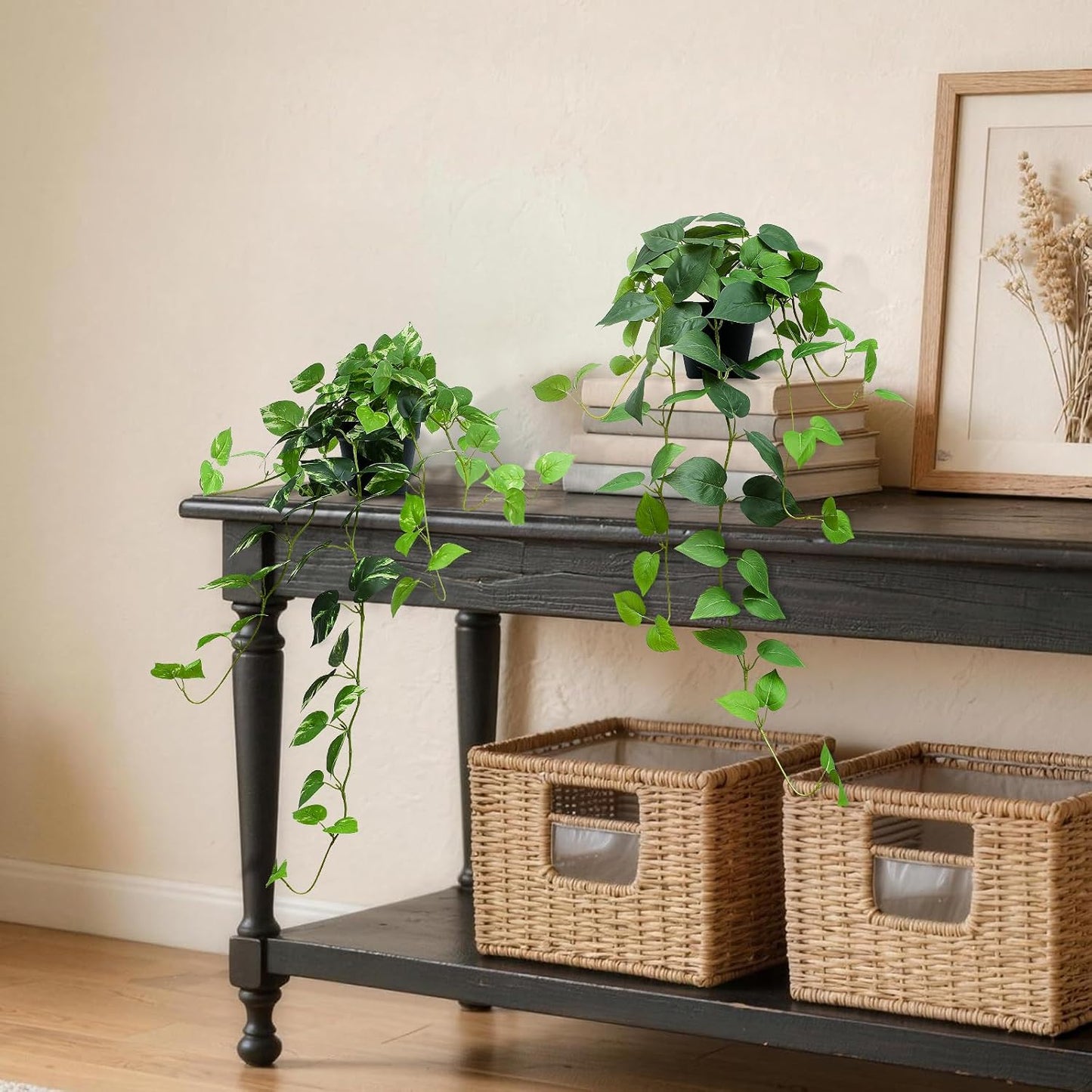 Fake English Ivy Artificial Plants - 33" Set of 2 Realistic Artificial Silk Ivy Vines with Pots, Faux Plants Indoor Home Decor, Low Maintenance Hanging Plant Decoration