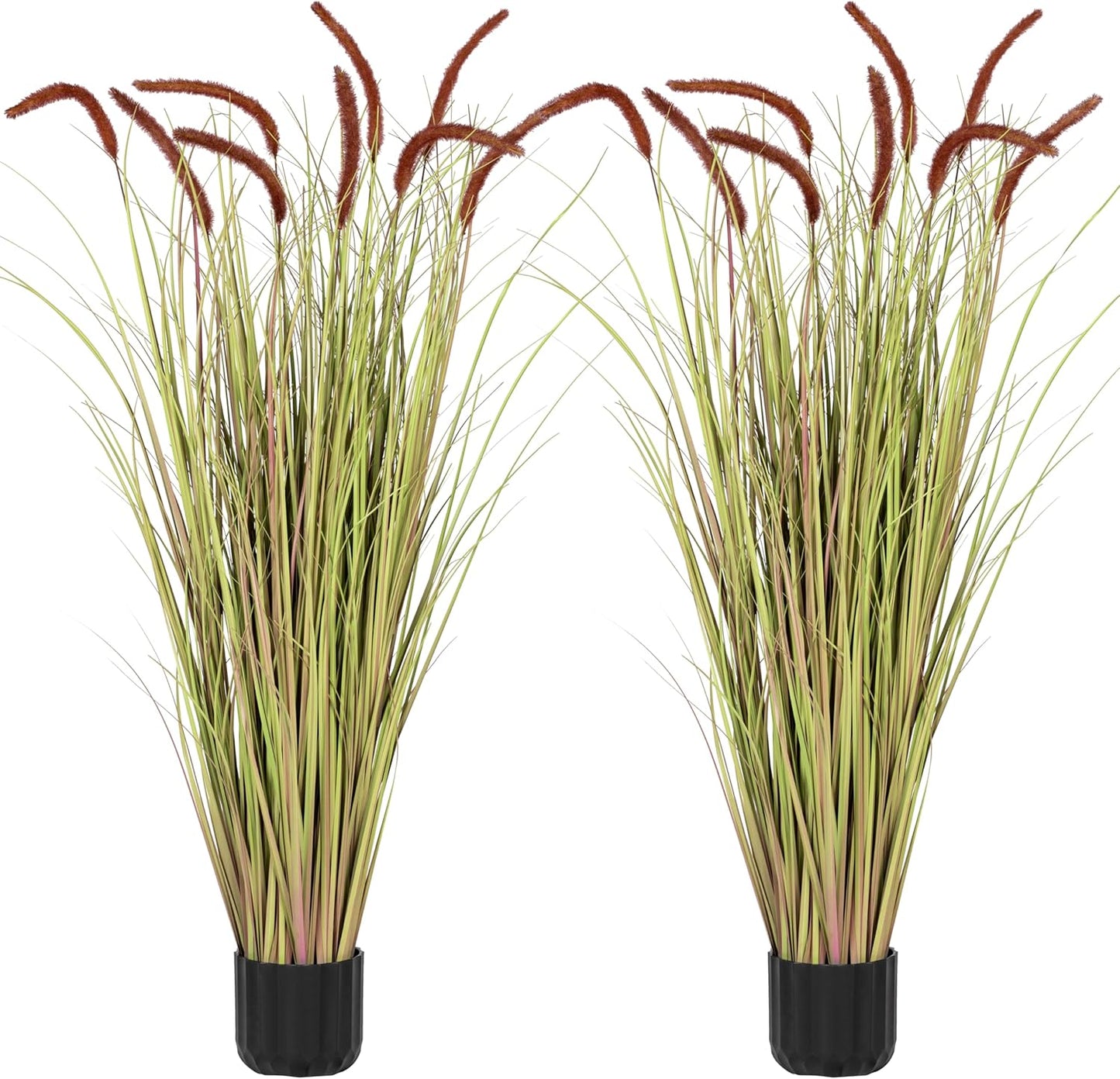 4 FT 2-Pack Artificial Horsetail Reed Grass, Fake Topiary Plant Tree in Pot, Cement Filled Pot Faux Flower Plants, Housewarming Gift Potted Bushes for Home Indoor Outdoor Office Decor