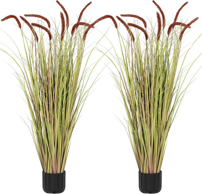 4 FT 2-Pack Artificial Horsetail Reed Grass, Fake Topiary Plant Tree in Pot, Cement Filled Pot Faux Flower Plants, Housewarming Gift Potted Bushes for Home Indoor Outdoor Office Decor