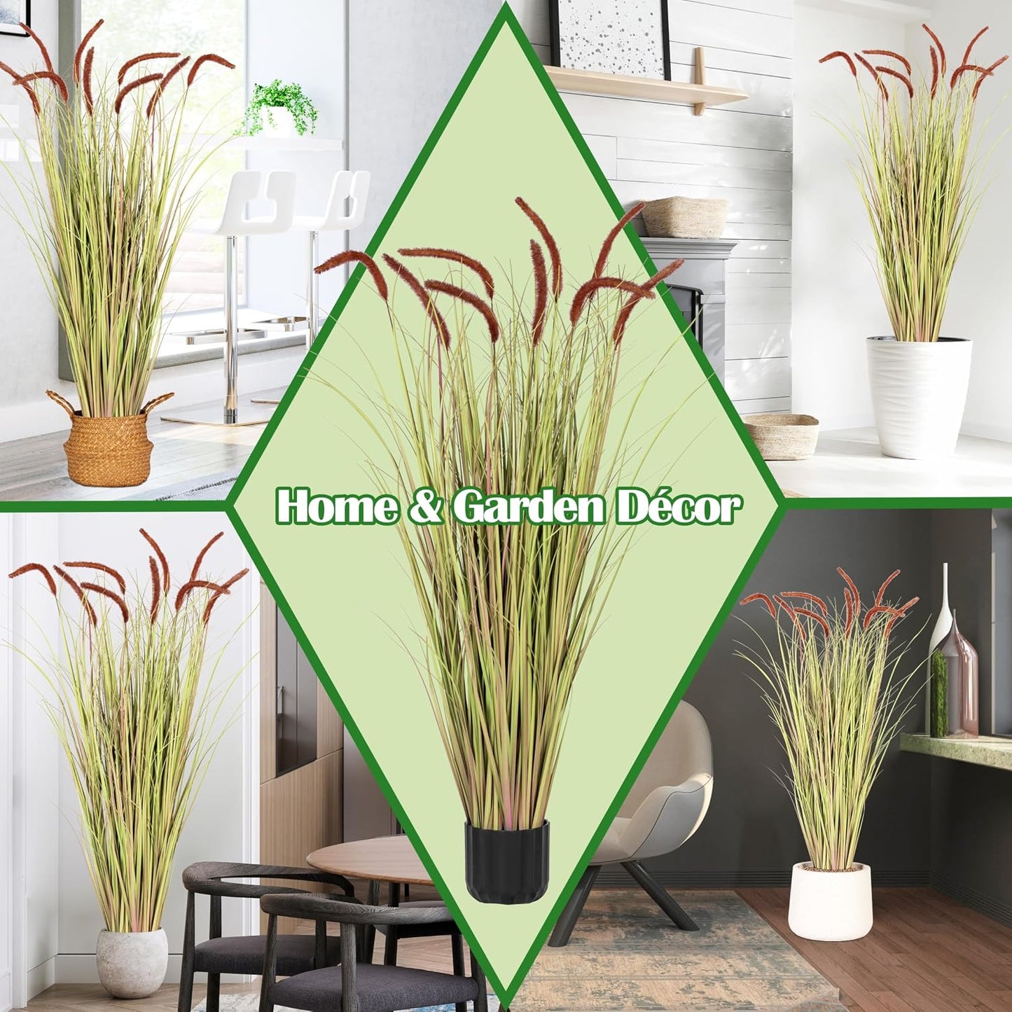 4 FT 2-Pack Artificial Horsetail Reed Grass, Fake Topiary Plant Tree in Pot, Cement Filled Pot Faux Flower Plants, Housewarming Gift Potted Bushes for Home Indoor Outdoor Office Decor