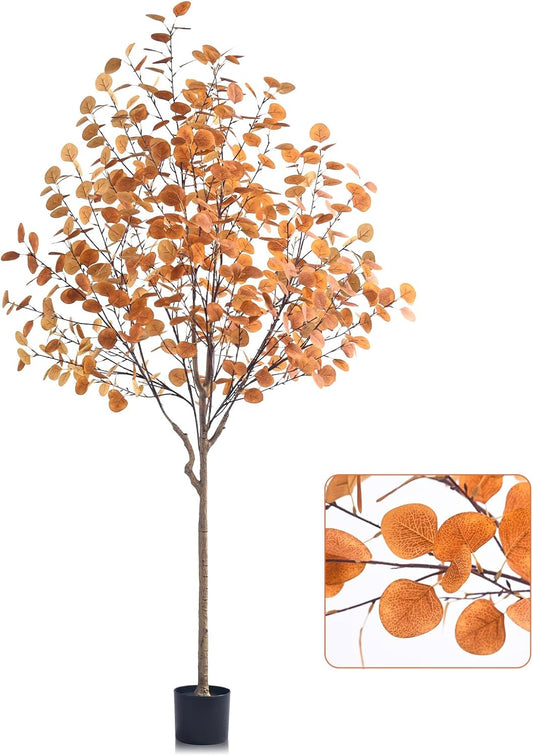 Artificial Eucalyptus Tree for Fall Decor, Fall Tree with Realistic Eucalyptus Leaves, Faux Eucalyptus Tree for Room Design, Realistic Fall Plant for Fall Indoor & Outdoor Decor - 7FT