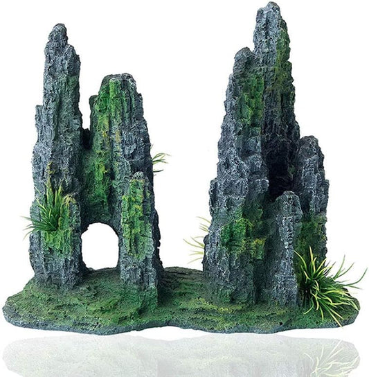 Aquarium Mountain View Stone Ornament Tree Rock Cave Landscape, Large Aquarium Ornament Rock Artificial Fish Tank Decoration