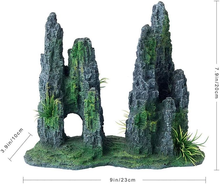 Aquarium Mountain View Stone Ornament Tree Rock Cave Landscape, Large Aquarium Ornament Rock Artificial Fish Tank Decoration