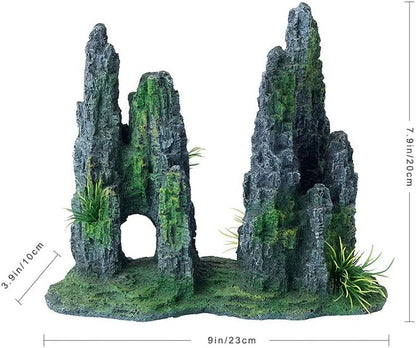 Aquarium Mountain View Stone Ornament Tree Rock Cave Landscape, Large Aquarium Ornament Rock Artificial Fish Tank Decoration