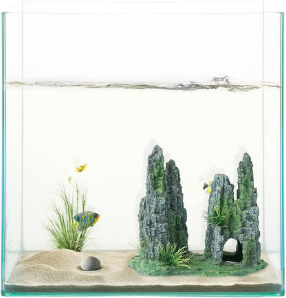 Aquarium Mountain View Stone Ornament Tree Rock Cave Landscape, Large Aquarium Ornament Rock Artificial Fish Tank Decoration