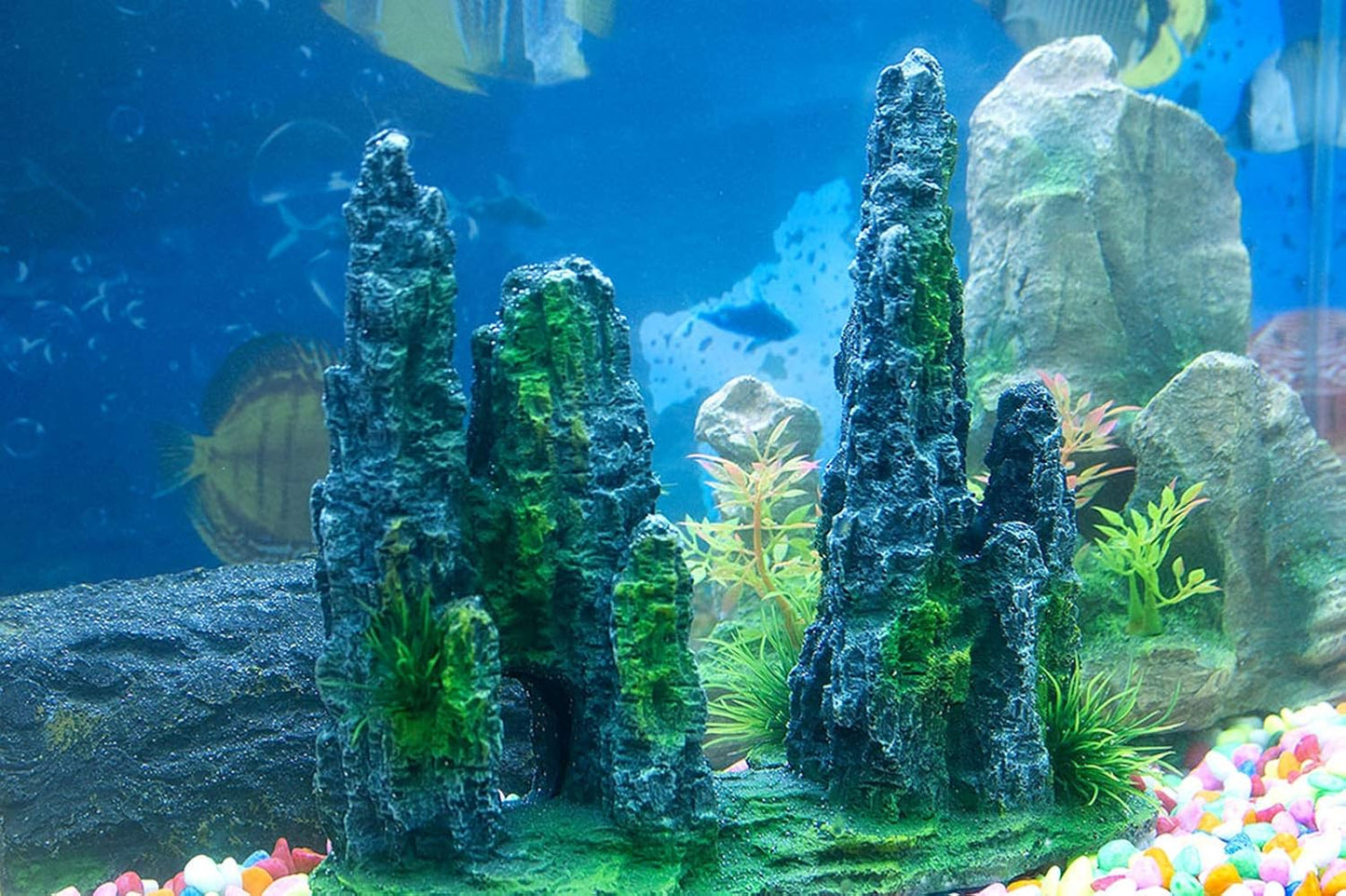 Aquarium Mountain View Stone Ornament Tree Rock Cave Landscape, Large Aquarium Ornament Rock Artificial Fish Tank Decoration