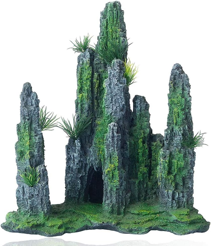 Aquarium Mountain View Stone Ornament Tree Rock Cave Landscape, Large Aquarium Ornament Rock Artificial Fish Tank Decoration