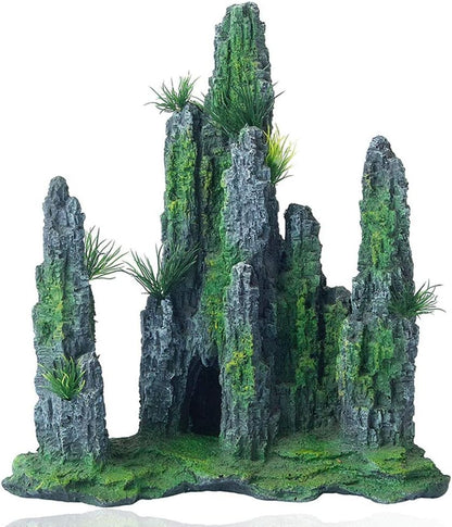 Aquarium Mountain View Stone Ornament Tree Rock Cave Landscape, Large Aquarium Ornament Rock Artificial Fish Tank Decoration