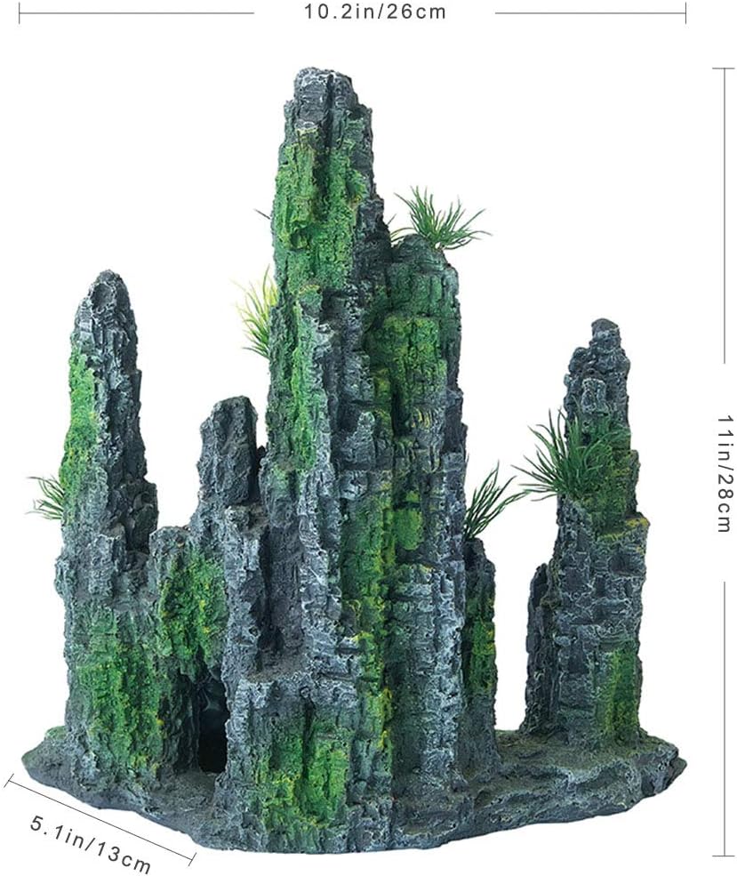 Aquarium Mountain View Stone Ornament Tree Rock Cave Landscape, Large Aquarium Ornament Rock Artificial Fish Tank Decoration