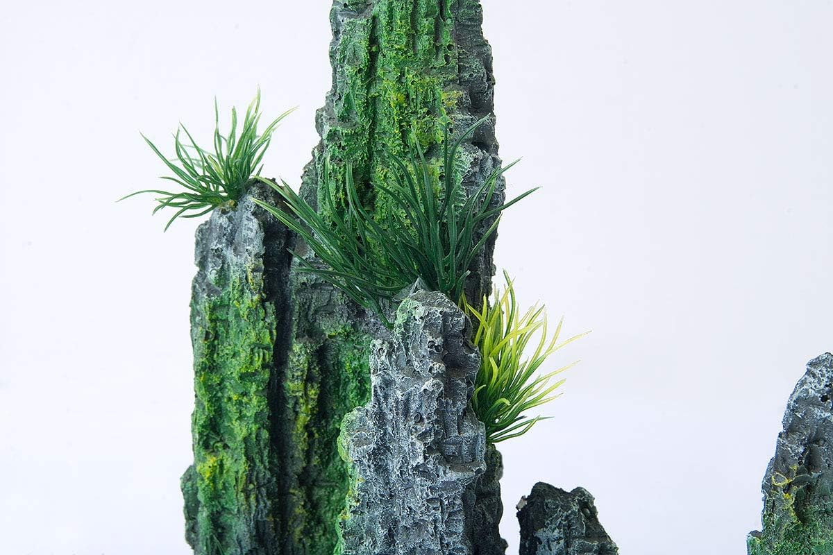 Aquarium Mountain View Stone Ornament Tree Rock Cave Landscape, Large Aquarium Ornament Rock Artificial Fish Tank Decoration