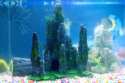 Aquarium Mountain View Stone Ornament Tree Rock Cave Landscape, Large Aquarium Ornament Rock Artificial Fish Tank Decoration