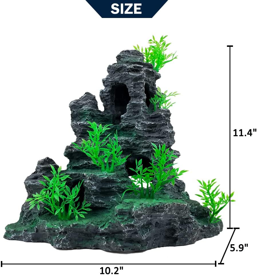 Aquarium Decoration Extra Large and Tall for Fish Tank Rock Thematic Ornaments Aquarium Mountain View Stone Ornaments Aquarium Decor Tree House Cave Fish Tank Decoration - Extra Large