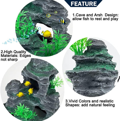 Aquarium Decoration Extra Large and Tall for Fish Tank Rock Thematic Ornaments Aquarium Mountain View Stone Ornaments Aquarium Decor Tree House Cave Fish Tank Decoration - Extra Large