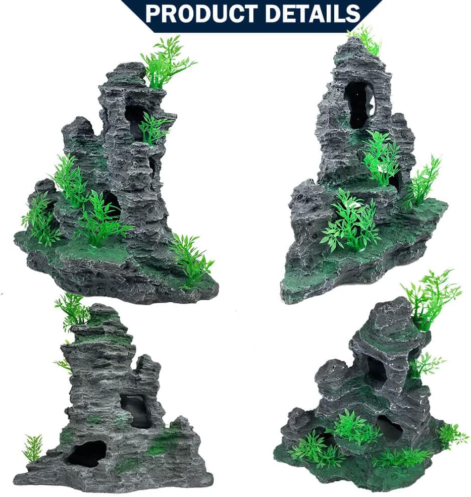 Aquarium Decoration Extra Large and Tall for Fish Tank Rock Thematic Ornaments Aquarium Mountain View Stone Ornaments Aquarium Decor Tree House Cave Fish Tank Decoration - Extra Large