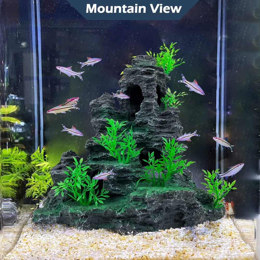 Aquarium Decoration Extra Large and Tall for Fish Tank Rock Thematic Ornaments Aquarium Mountain View Stone Ornaments Aquarium Decor Tree House Cave Fish Tank Decoration - Extra Large