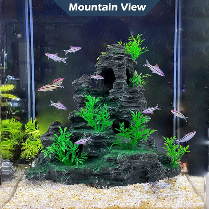 Aquarium Decoration Extra Large and Tall for Fish Tank Rock Thematic Ornaments Aquarium Mountain View Stone Ornaments Aquarium Decor Tree House Cave Fish Tank Decoration - Extra Large