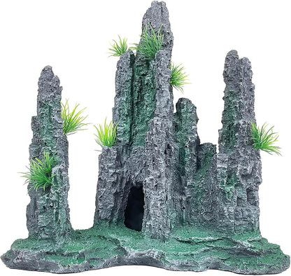 Aquarium Decoration Extra Large and Tall for Fish Tank Rock Thematic Ornaments Aquarium Mountain View Stone Ornaments Aquarium Decor Tree House Cave Fish Tank Decoration - Extra Large
