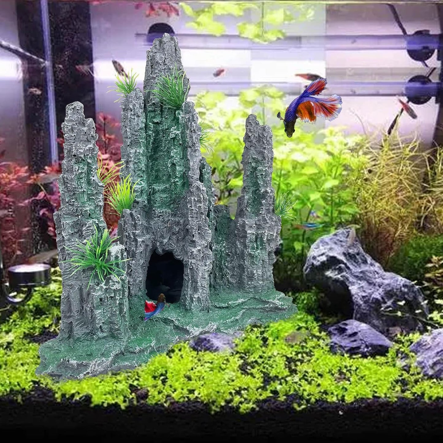 Aquarium Decoration Extra Large and Tall for Fish Tank Rock Thematic Ornaments Aquarium Mountain View Stone Ornaments Aquarium Decor Tree House Cave Fish Tank Decoration - Extra Large