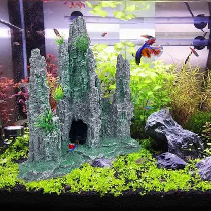 Aquarium Decoration Extra Large and Tall for Fish Tank Rock Thematic Ornaments Aquarium Mountain View Stone Ornaments Aquarium Decor Tree House Cave Fish Tank Decoration - Extra Large