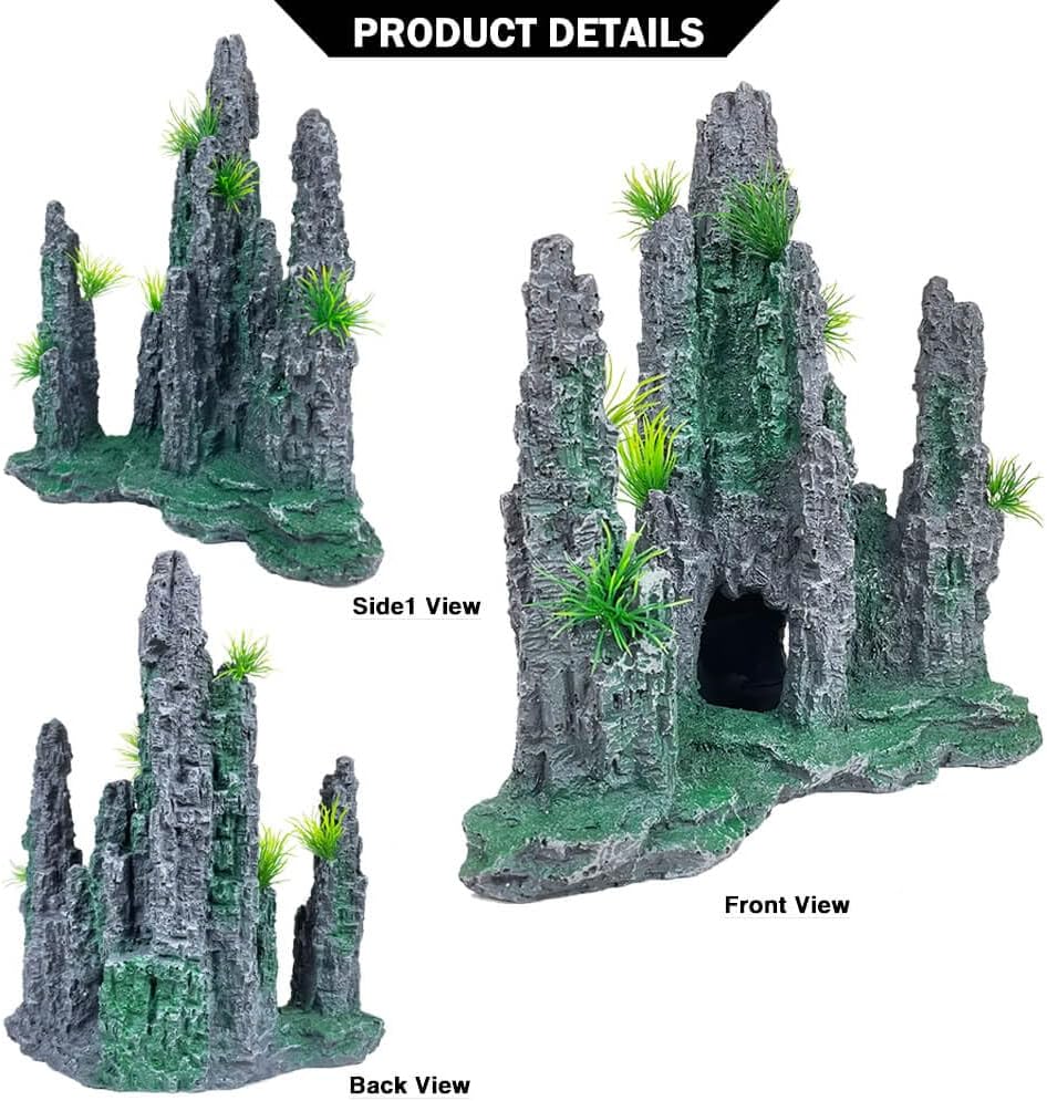Aquarium Decoration Extra Large and Tall for Fish Tank Rock Thematic Ornaments Aquarium Mountain View Stone Ornaments Aquarium Decor Tree House Cave Fish Tank Decoration - Extra Large