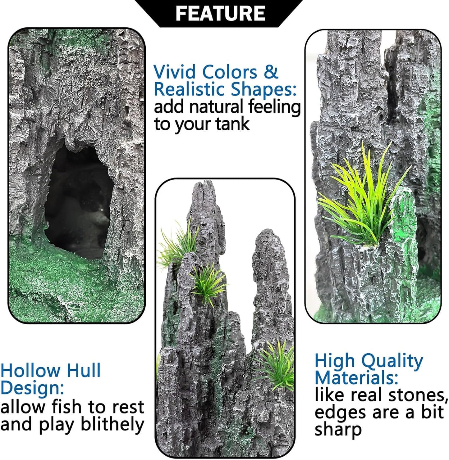 Aquarium Decoration Extra Large and Tall for Fish Tank Rock Thematic Ornaments Aquarium Mountain View Stone Ornaments Aquarium Decor Tree House Cave Fish Tank Decoration - Extra Large