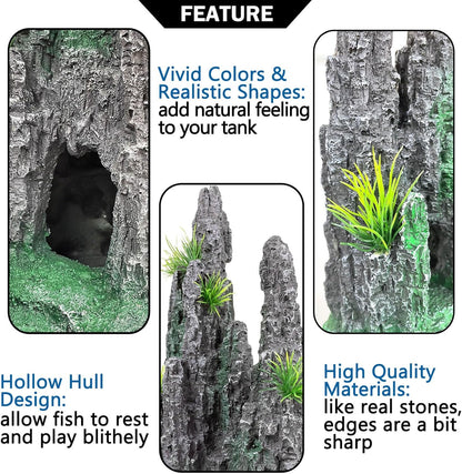 Aquarium Decoration Extra Large and Tall for Fish Tank Rock Thematic Ornaments Aquarium Mountain View Stone Ornaments Aquarium Decor Tree House Cave Fish Tank Decoration - Extra Large