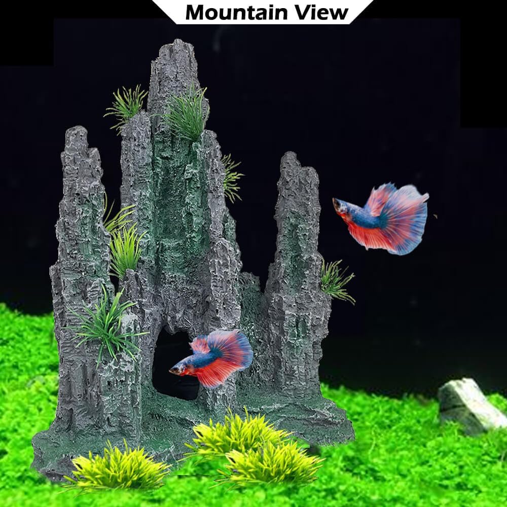 Aquarium Decoration Extra Large and Tall for Fish Tank Rock Thematic Ornaments Aquarium Mountain View Stone Ornaments Aquarium Decor Tree House Cave Fish Tank Decoration - Extra Large