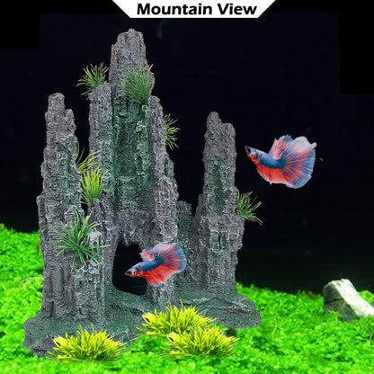 Aquarium Decoration Extra Large and Tall for Fish Tank Rock Thematic Ornaments Aquarium Mountain View Stone Ornaments Aquarium Decor Tree House Cave Fish Tank Decoration - Extra Large