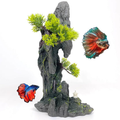 Aquarium Decoration Extra Large and Tall for Fish Tank Rock Thematic Ornaments Aquarium Mountain View Stone Ornaments Aquarium Decor Tree House Cave Fish Tank Decoration - Extra Large
