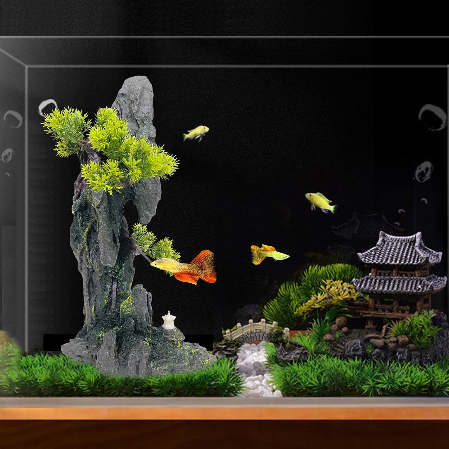 Aquarium Decoration Extra Large and Tall for Fish Tank Rock Thematic Ornaments Aquarium Mountain View Stone Ornaments Aquarium Decor Tree House Cave Fish Tank Decoration - Extra Large
