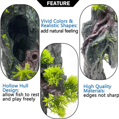 Aquarium Decoration Extra Large and Tall for Fish Tank Rock Thematic Ornaments Aquarium Mountain View Stone Ornaments Aquarium Decor Tree House Cave Fish Tank Decoration - Extra Large