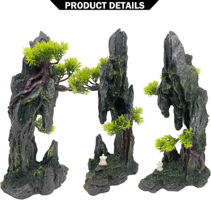 Aquarium Decoration Extra Large and Tall for Fish Tank Rock Thematic Ornaments Aquarium Mountain View Stone Ornaments Aquarium Decor Tree House Cave Fish Tank Decoration - Extra Large