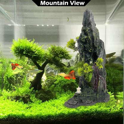 Aquarium Decoration Extra Large and Tall for Fish Tank Rock Thematic Ornaments Aquarium Mountain View Stone Ornaments Aquarium Decor Tree House Cave Fish Tank Decoration - Extra Large
