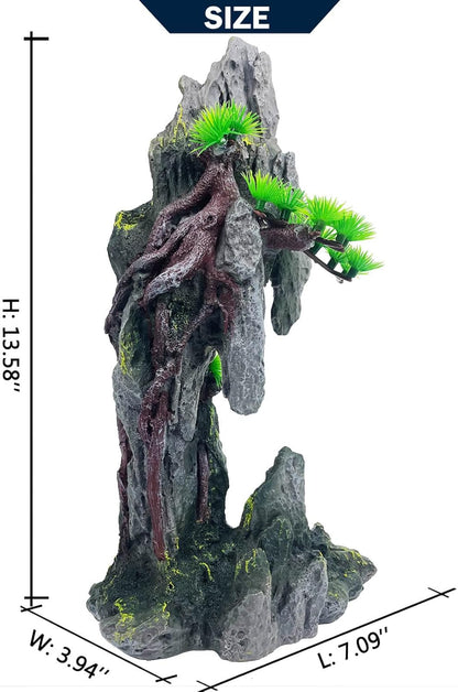 Aquarium Decoration Extra Large and Tall for Fish Tank Rock Thematic Ornaments Aquarium Mountain View Stone Ornaments Aquarium Decor Tree House Cave Fish Tank Decoration - Extra Large